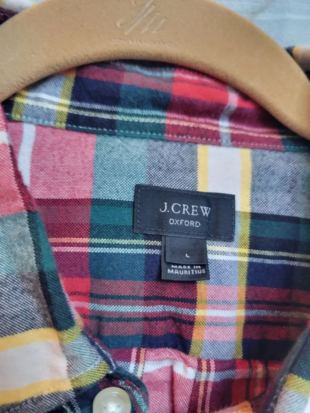 J.Crew Oxford Plaid Button Down Shirt Men's Tartan Red Green Cotton sz L